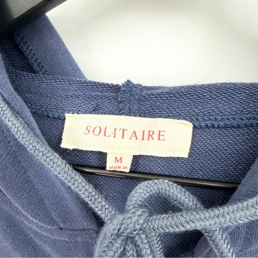 Solitaire Floral Embroidered Casual Zipper Front Hoodie Blue Medium